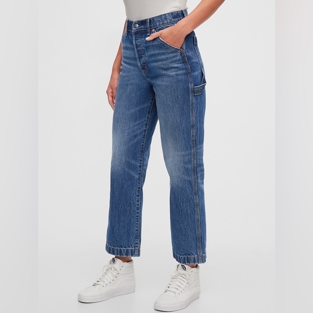 GAP ankle length carpenter high rise carpenter jeans slight acid wash